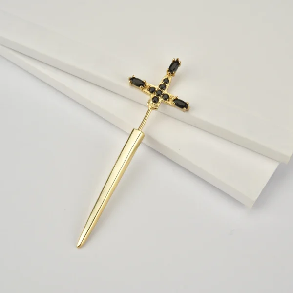 FUAMAY Aretes-y-accesori por mayor Mujer Black CZ Sword Earrings Long Black CZ Cross Statement Piercing Earrings - Image 2