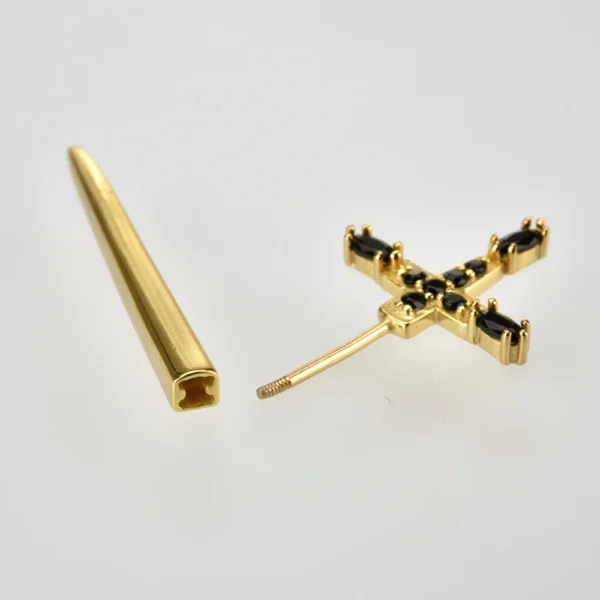 FUAMAY Aretes-y-accesori por mayor Mujer Black CZ Sword Earrings Long Black CZ Cross Statement Piercing Earrings
