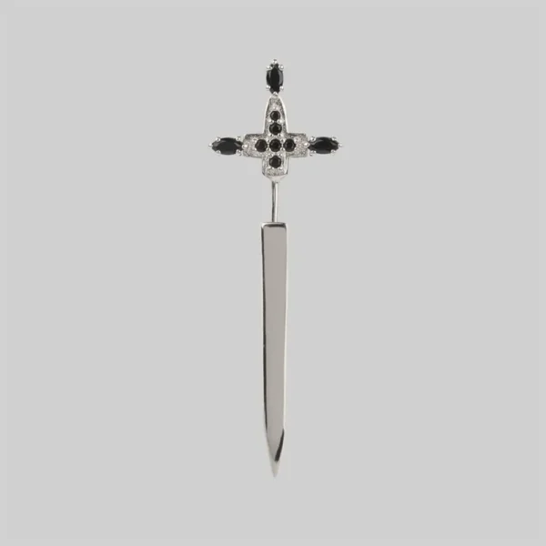 FUAMAY Aretes-y-accesori por mayor Mujer Black CZ Sword Earrings Long Black CZ Cross Statement Piercing Earrings - Image 3