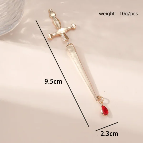 Hip Hop Personality Red Water Drop Large Cross Earrings Long Sword Handle Gold Earrings Statement Earrings - Image 4