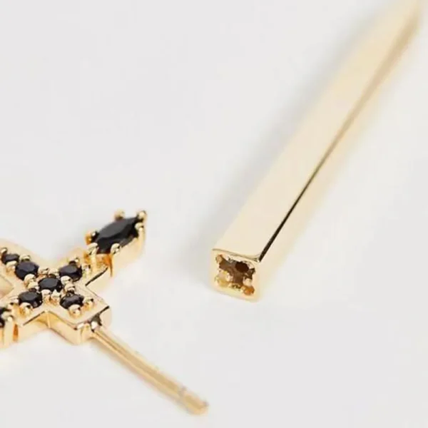 FUAMAY Aretes-y-accesori por mayor Mujer Black CZ Sword Earrings Long Black CZ Cross Statement Piercing Earrings - Image 5