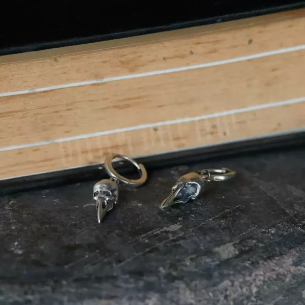Punk S925 sterling silver hummingbird skull hoop earrings #003 - Image 2