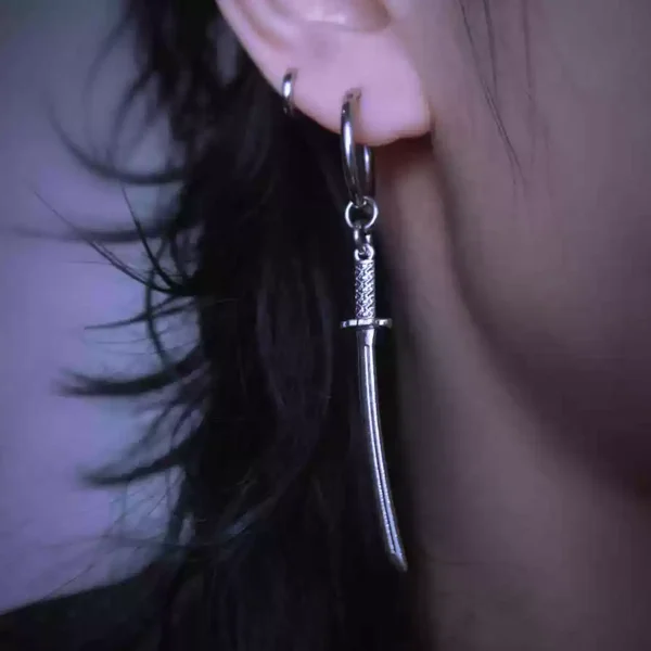 Gothic sword earrings punk style, long stylish sword