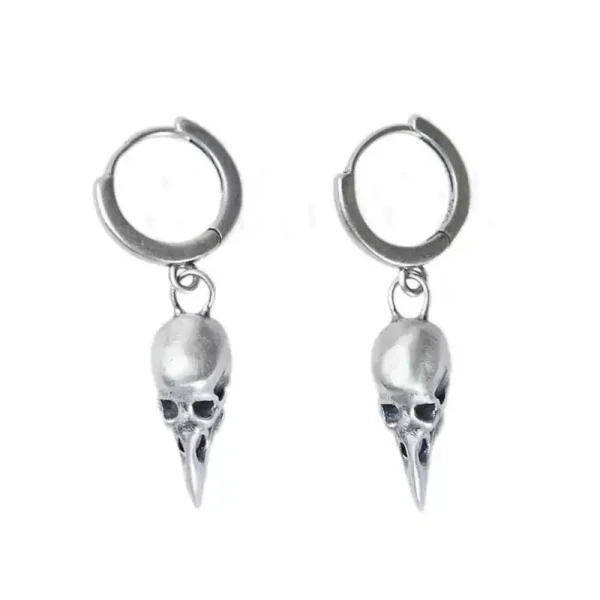 Punk S925 sterling silver hummingbird skull hoop earrings #003