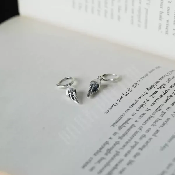 Punk S925 sterling silver hummingbird skull hoop earrings #003 - Image 4
