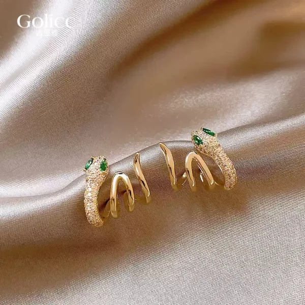 Gold minimalist snake-shaped earrings #003 - Image 3