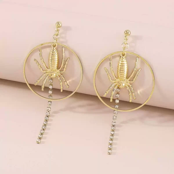 Metallic spider stud earrings with exaggerated claw chain #003 - Image 5