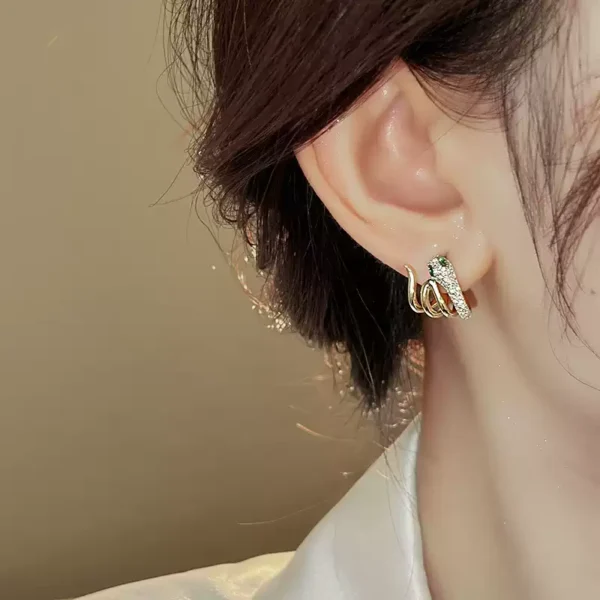 Gold minimalist snake-shaped earrings #003 - Image 4
