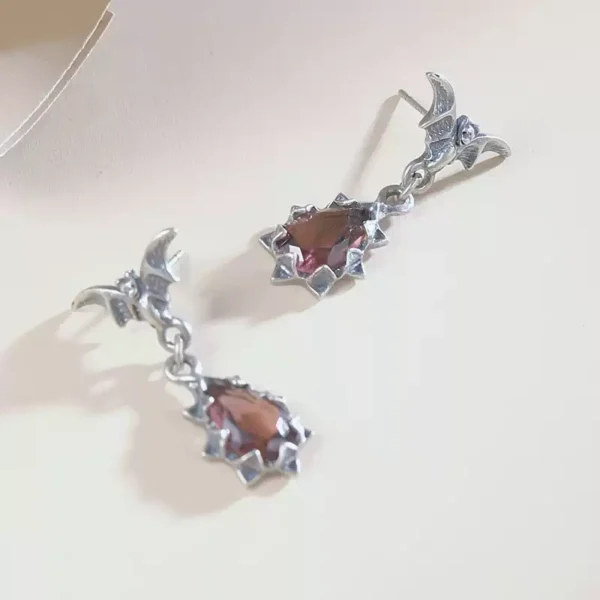 Dark Gothic style bat teardrop earrings #003 - Image 2