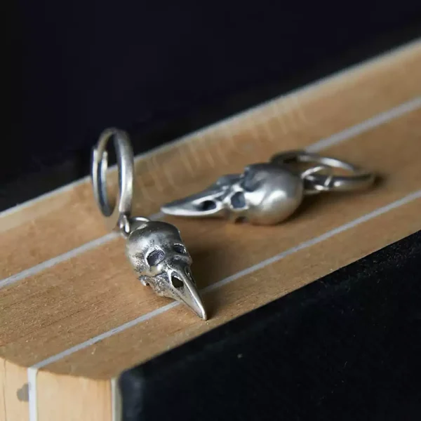 Punk S925 sterling silver hummingbird skull hoop earrings #003 - Image 3