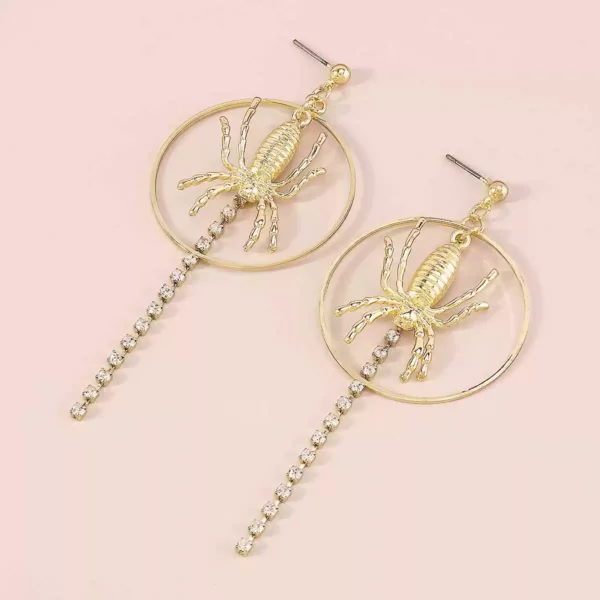 Metallic spider stud earrings with exaggerated claw chain #003 - Image 4