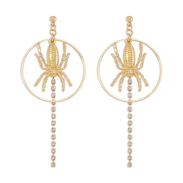 Metallic spider stud earrings with exaggerated claw chain #003 - Image 3