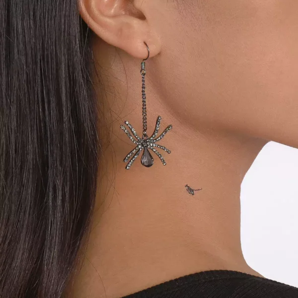 Trendy dark spider dangle earrings #002 - Image 2