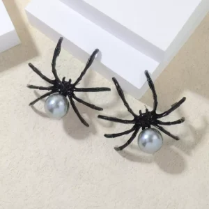 Gothic spider pearl earrings #005