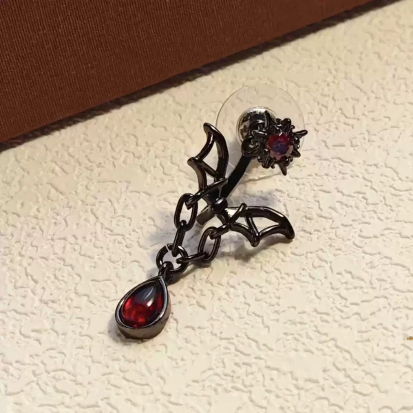 Red blood drop & Gothic bat earrings #009 - Image 6