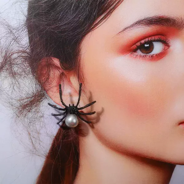 Gothic spider pearl earrings #005 - Image 4