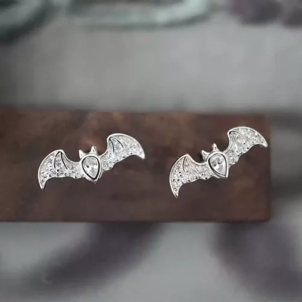 Silver punk metal bat earrings #005 - Image 2