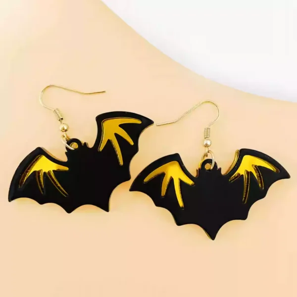 Yellow & black Gothic bat pendant earrings #004 - Image 3