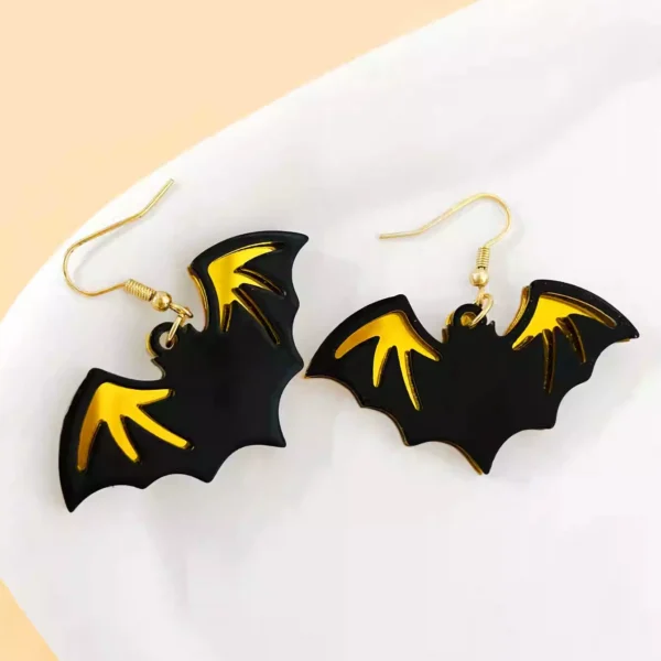Yellow & black Gothic bat pendant earrings #004 - Image 4