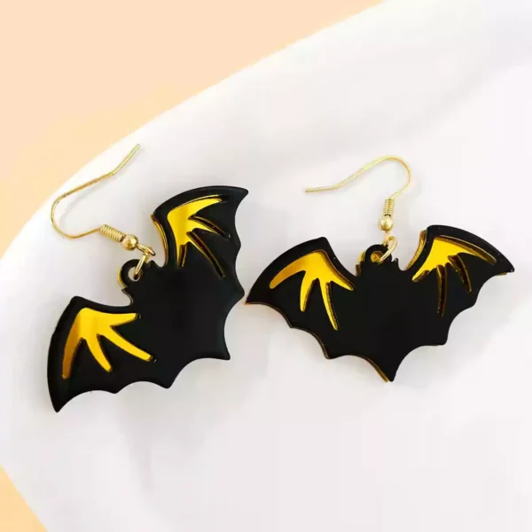 Yellow & black Gothic bat pendant earrings #004 - Image 5