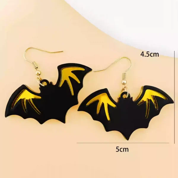 Yellow & black Gothic bat pendant earrings #004 - Image 6