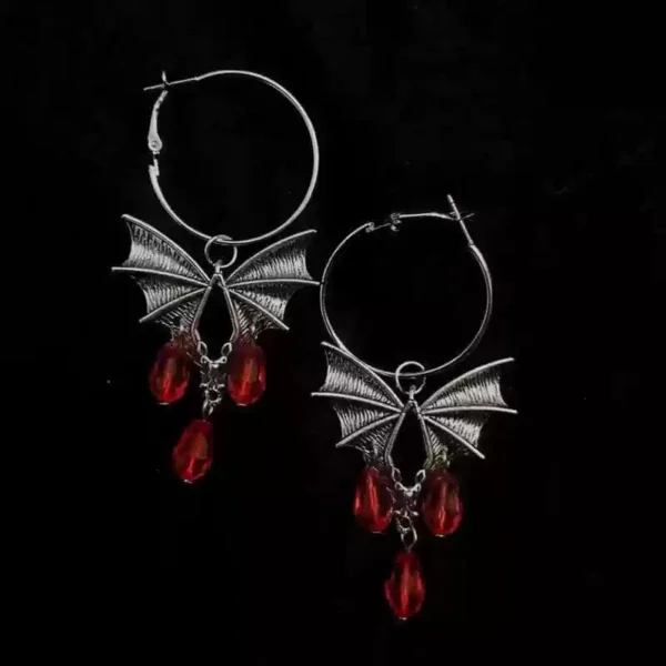 Red vampire bat blood crystal earrings #007 - Image 4