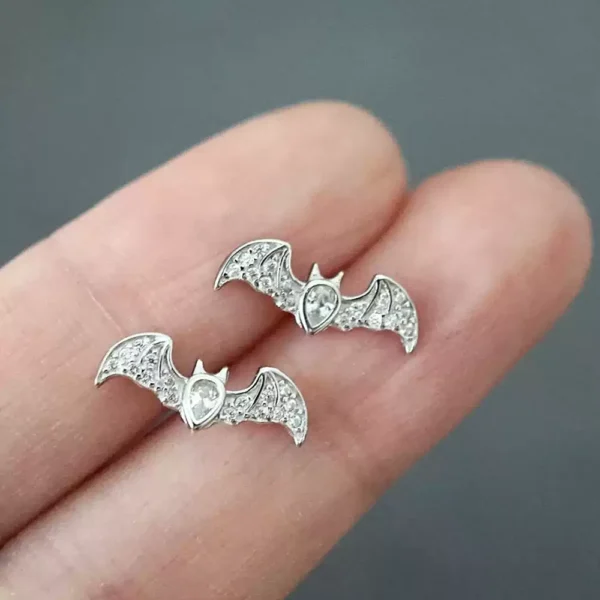 Silver punk metal bat earrings #005