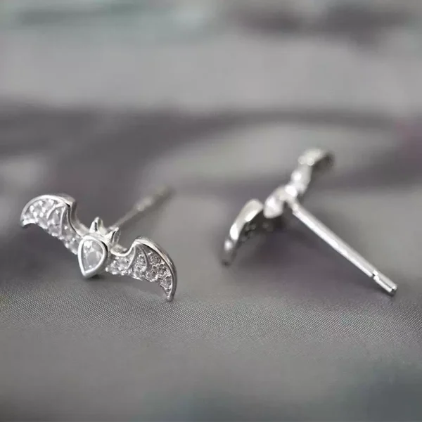 Silver punk metal bat earrings #005 - Image 5