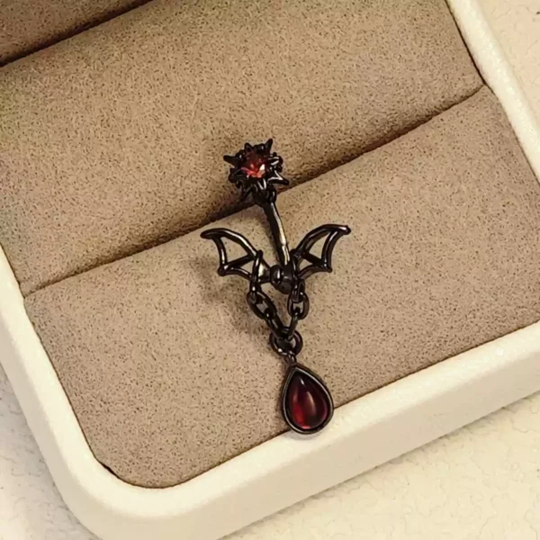 Red blood drop & Gothic bat earrings #009 - Image 4