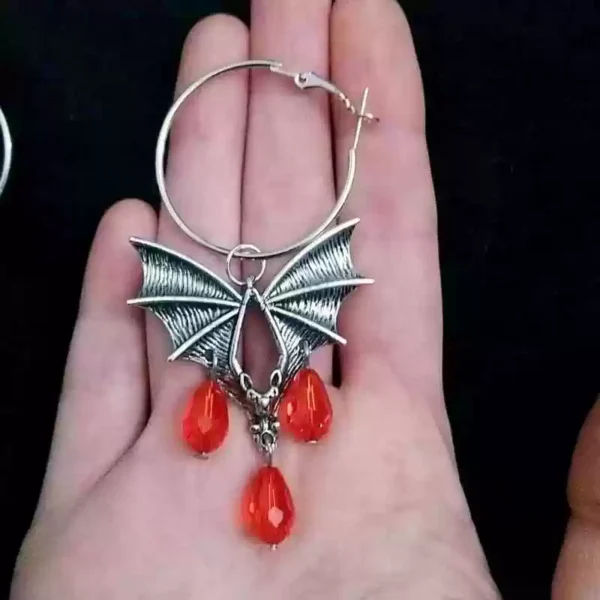 Red vampire bat blood crystal earrings #007 - Image 3