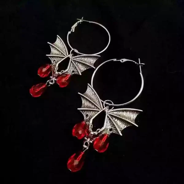 Red vampire bat blood crystal earrings #007