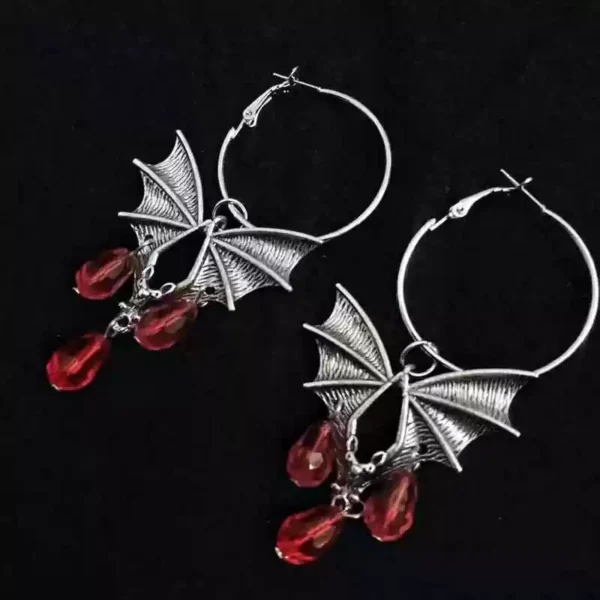 Red vampire bat blood crystal earrings #007 - Image 5