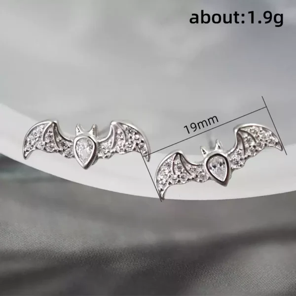 Silver punk metal bat earrings #005 - Image 3